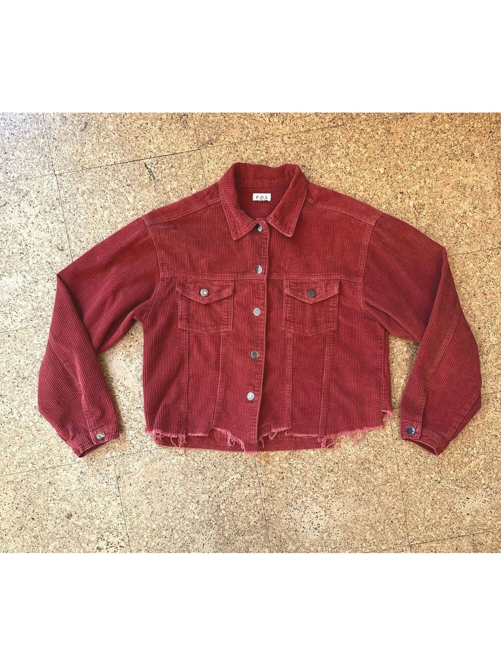 POL Cranberry Red Cropped Corduroy Jacket Women's Small Raw Hem JFT399 Boho